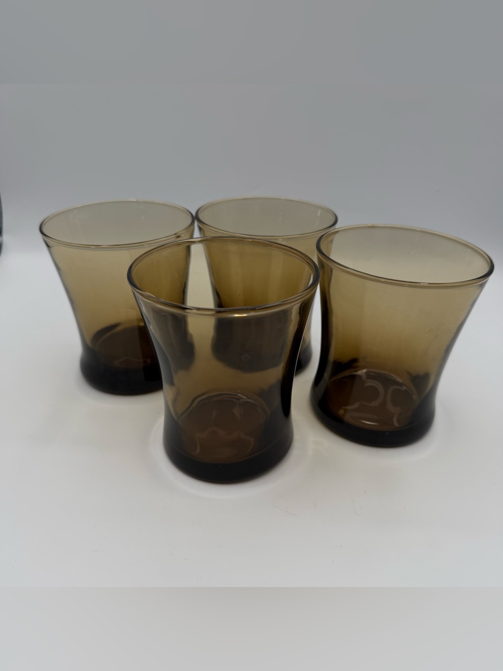 Vintage Smokey Amber Brown Glass Tumblers 10 oz Juice Rocks Glasses. Set of 4